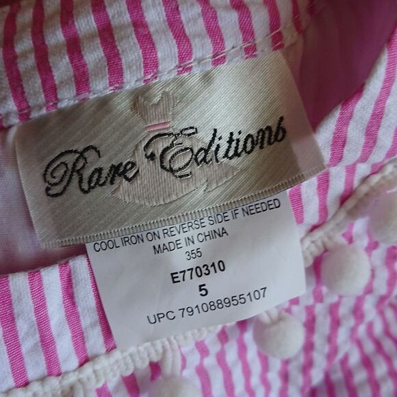 RARE EDITIONS Toddler Girls Pink & White Striped Dress with Pom Pom Trim size 5T - Picture 8 of 10